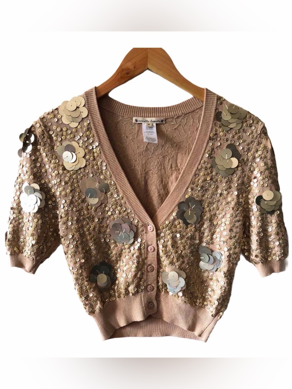 Nanette Lepore Sequin Embellished Beige Cardigan Size Xsmall